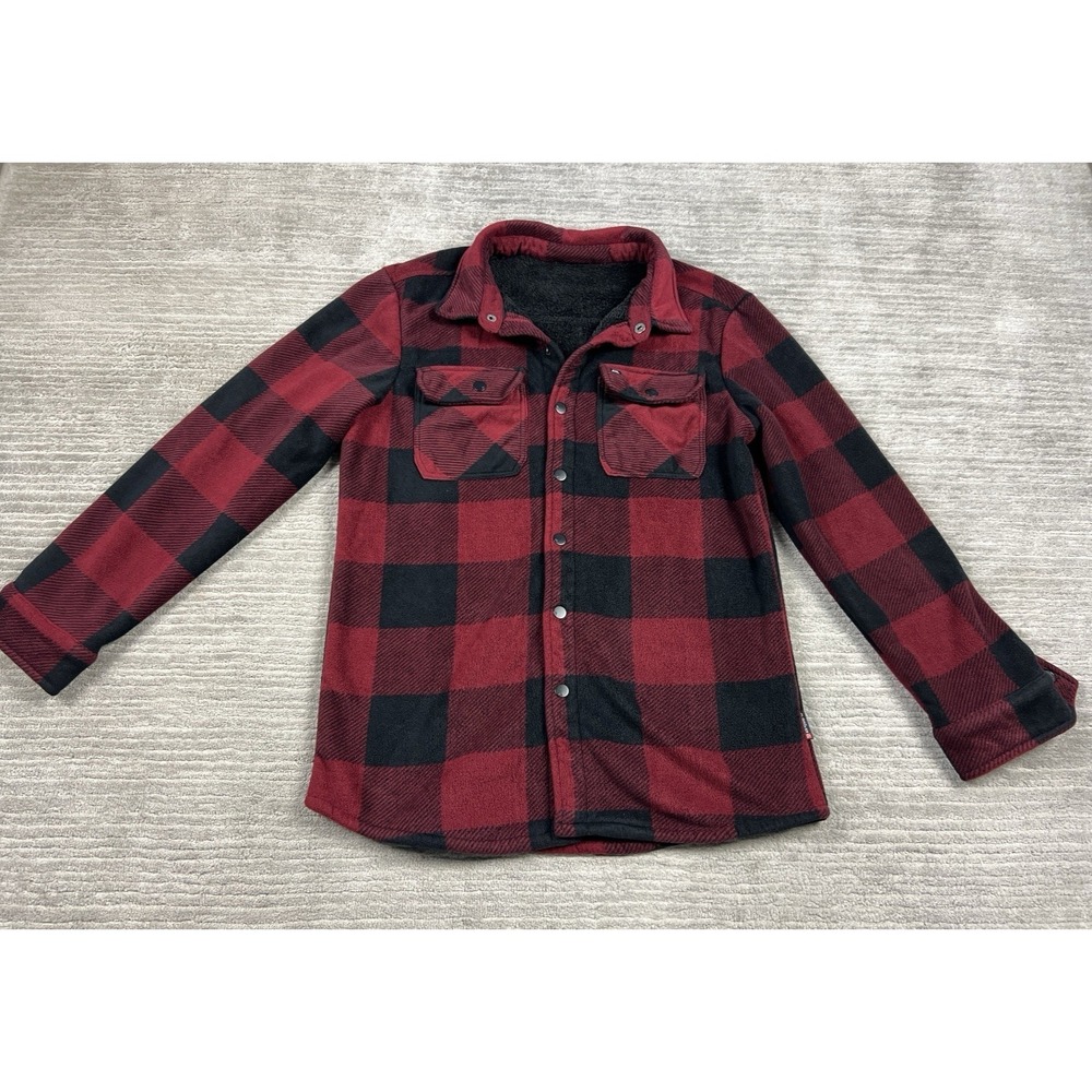 Quiksilver Shacket Mens‎ Small Red Plaid Jacket Snap Sherpa Lined Pocket